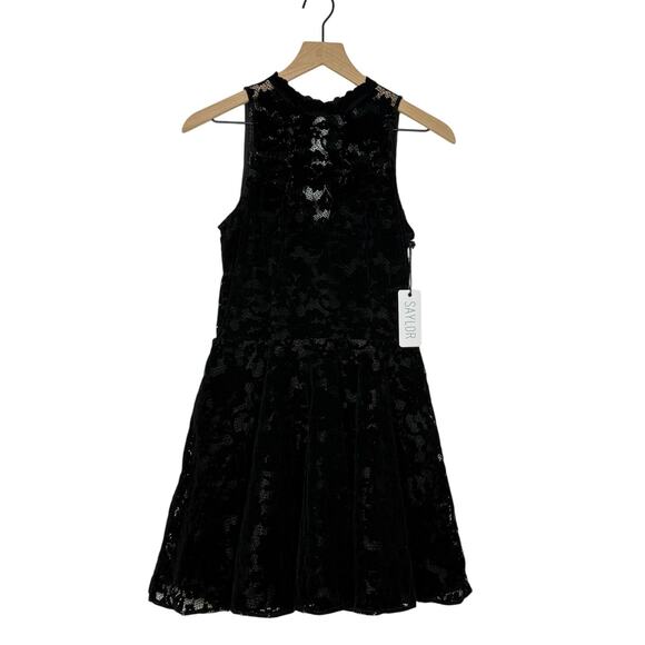 NEW Saylor Zosia A-Line Dress Women's Size Small Black Floral Lace Open Back - Picture 1 of 9
